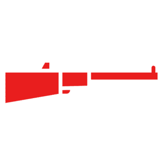 Red rifle silhouette on black background.