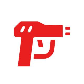 Red pistol icon on black background.