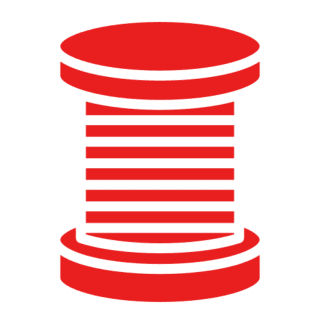Red spool icon on black background.