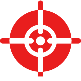Red and black target symbol on black.