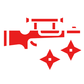 Red sniper rifle and stars on black.