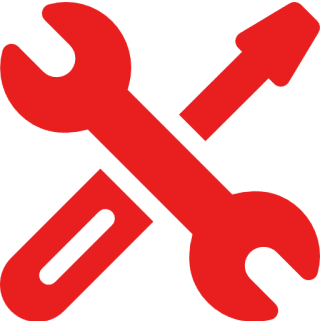 Red wrench and screwdriver crossed symbol.